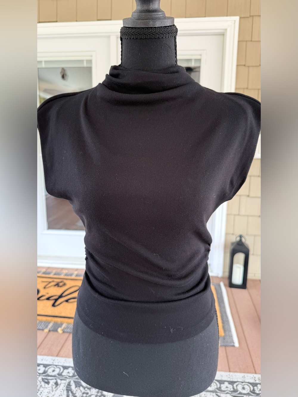Michael Stars Amara Mock Neck Power Shoulder Top Black XS